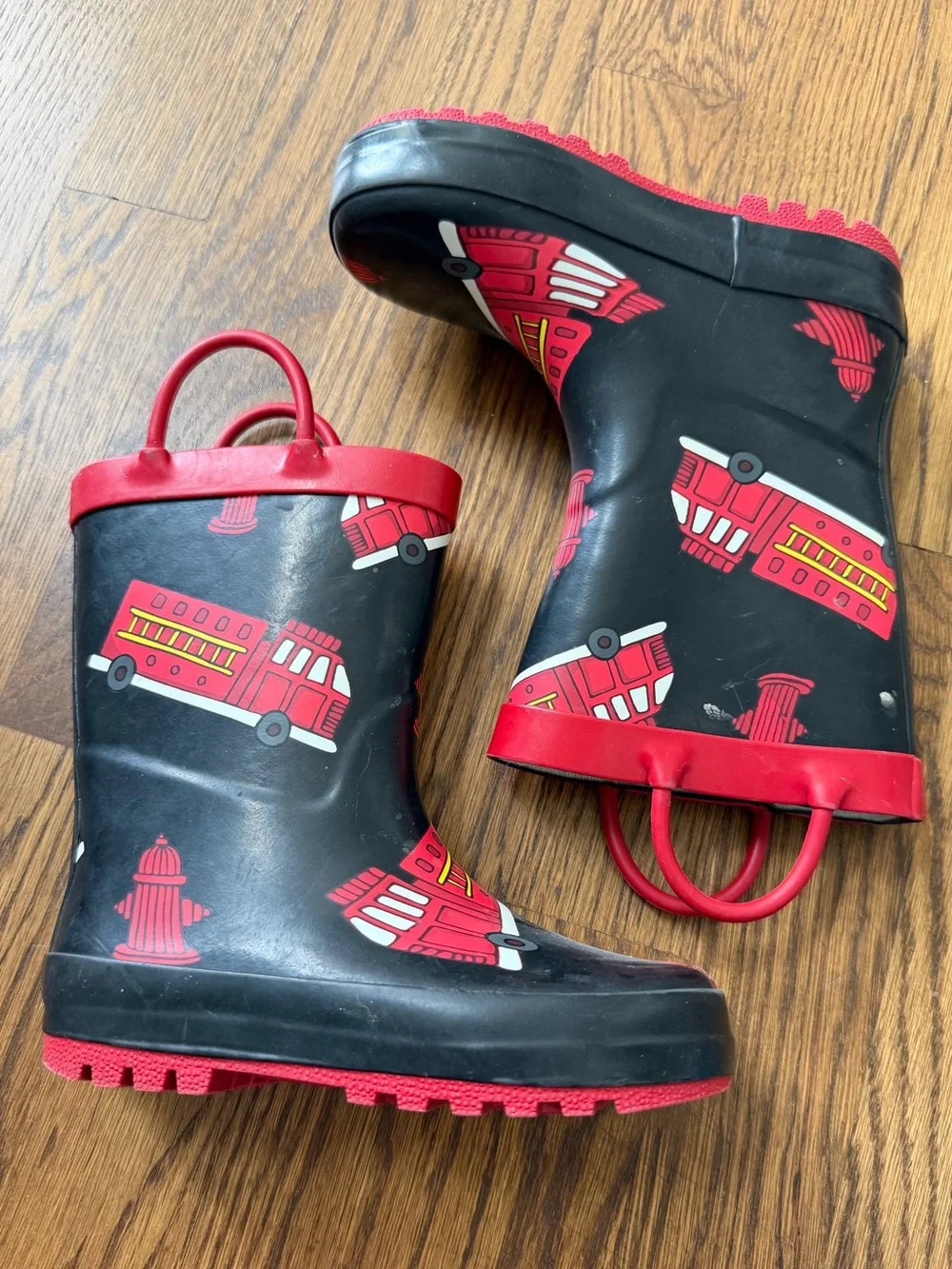 Norty Black & Red Fire Truck Rain Boots, toddler size 9